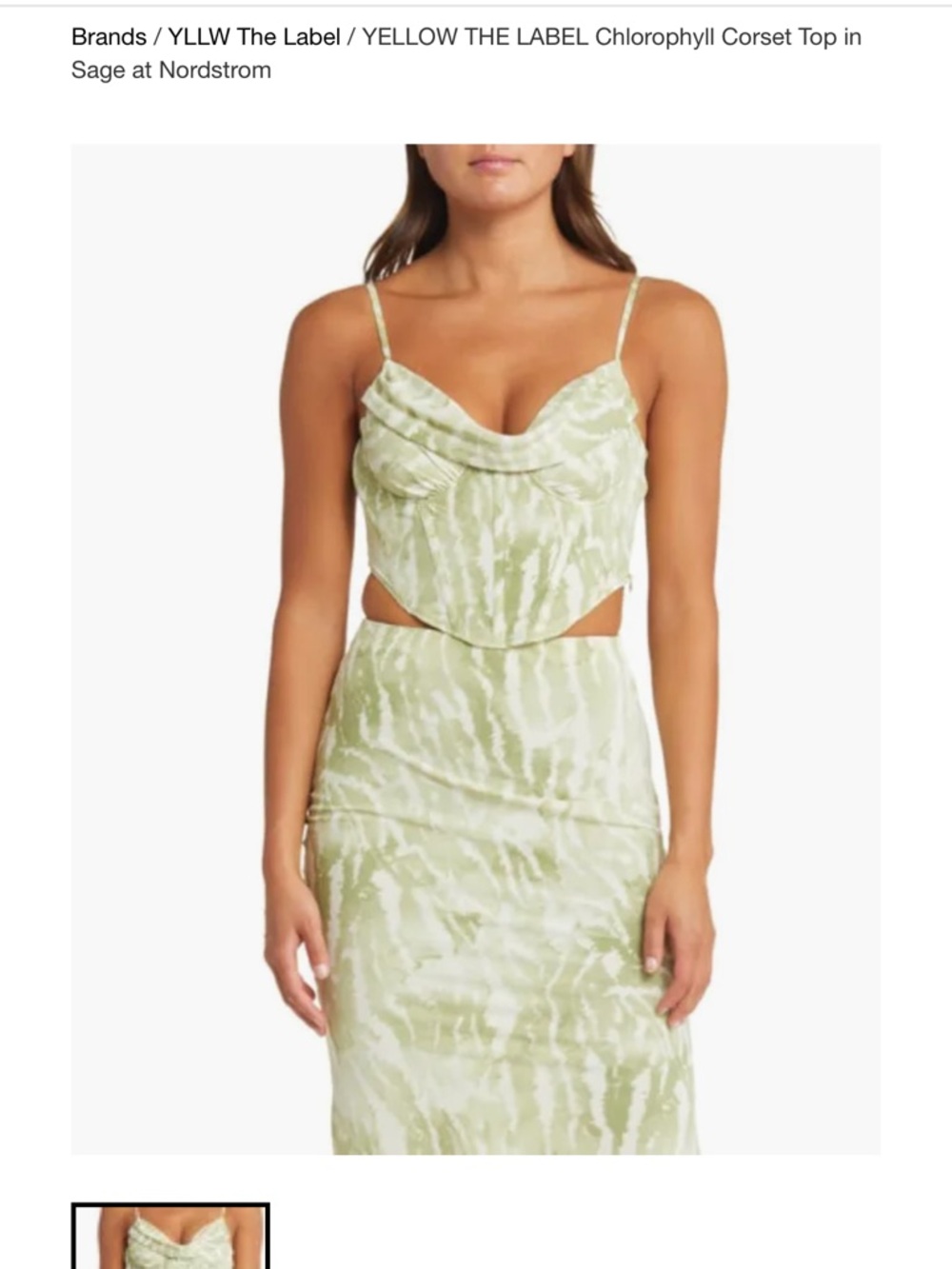 NWT S YLLW THE LABEL Chlorophyll Corset Crop Top in Sage Green